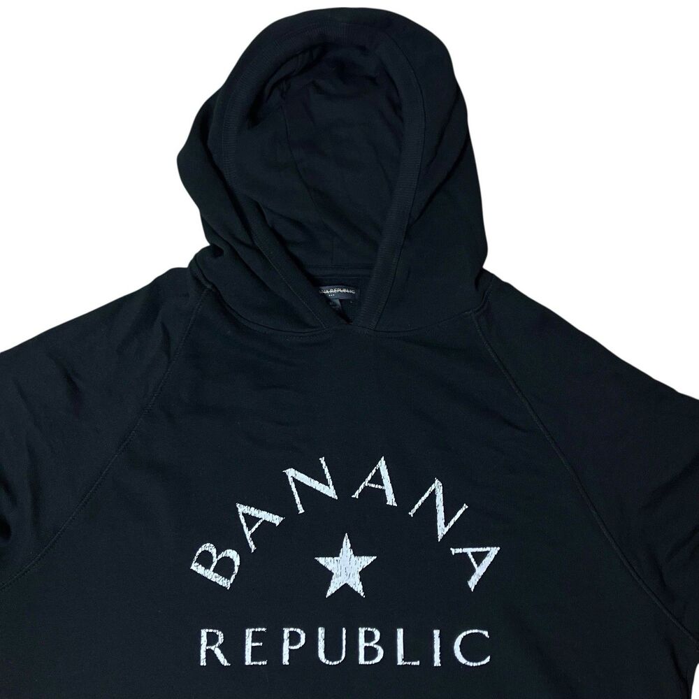 Banana Republic Mens XL Black Pullover Hoodie Sweatshirt Preppy Casual Star